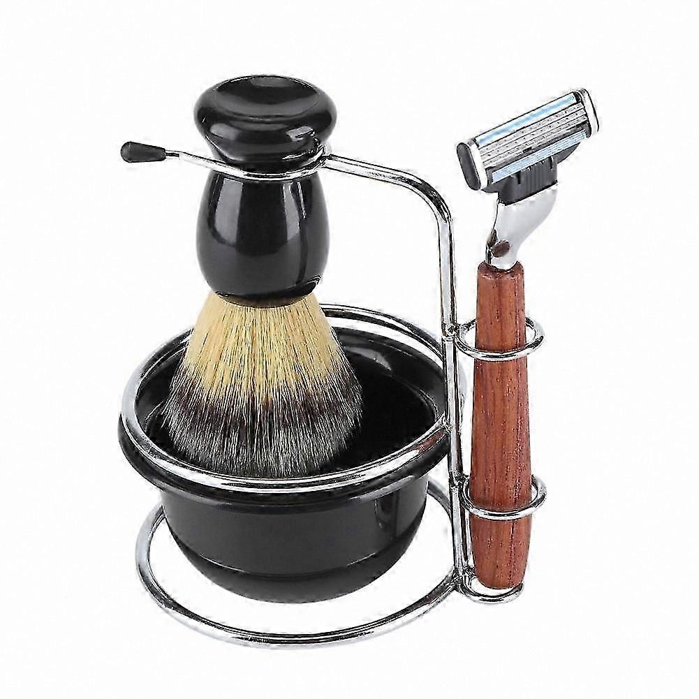 طقم حلاقة من الفولاذ المقاوم للصدأ ، طقم العناية باللحية مكون من 4 قطع مع وعاء صابون وحامل فرشاة ، هدية مثالية للرجال