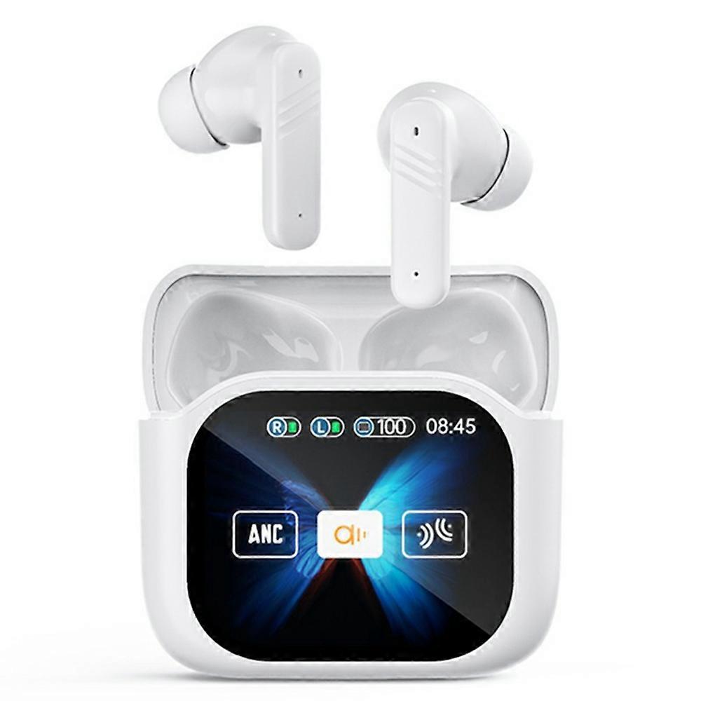 TKdaddy LX50 Bluetooth-Compatible Earphones In Ear ANC Noise Cancelling Headset with Touch Control Color Screen Charging Case White