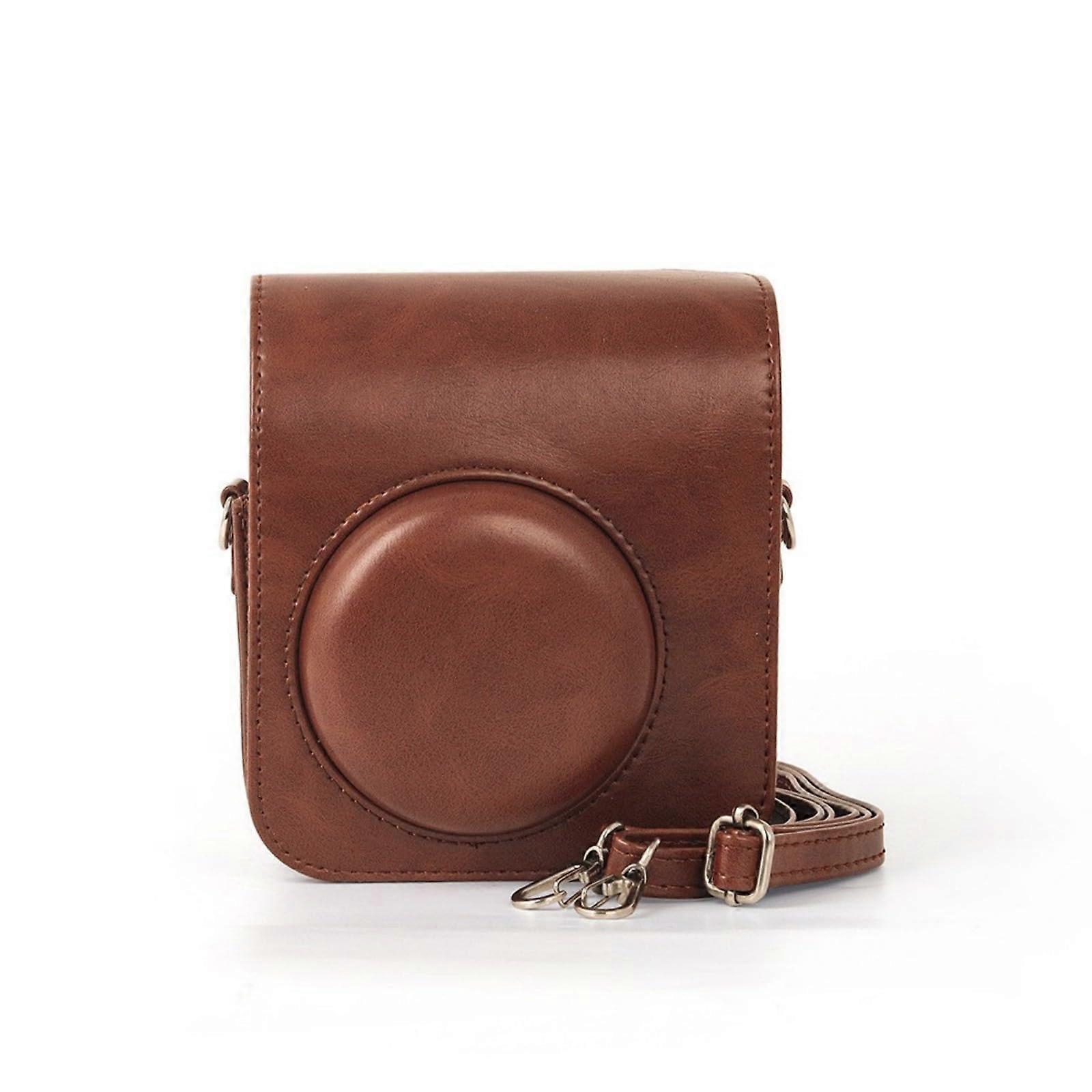 Leather Camera Case For Mini12 Instant Camera Bag With Adjustable Shoulder Straps And Pocket, brown