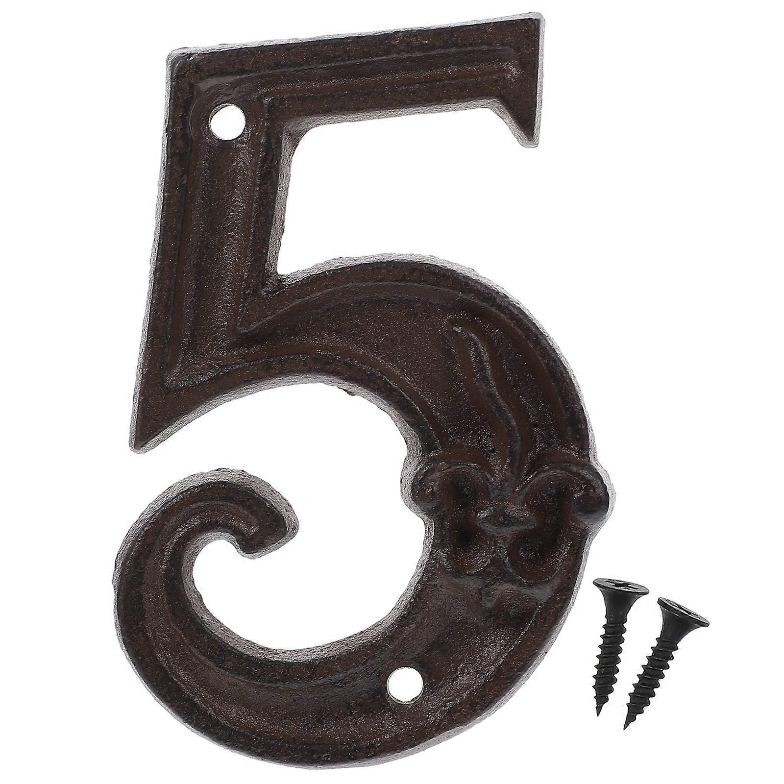 Cast Iron Door Numbers with Antique Coffee Finish for Home Use Includes Mounting Screws 5 Pieces