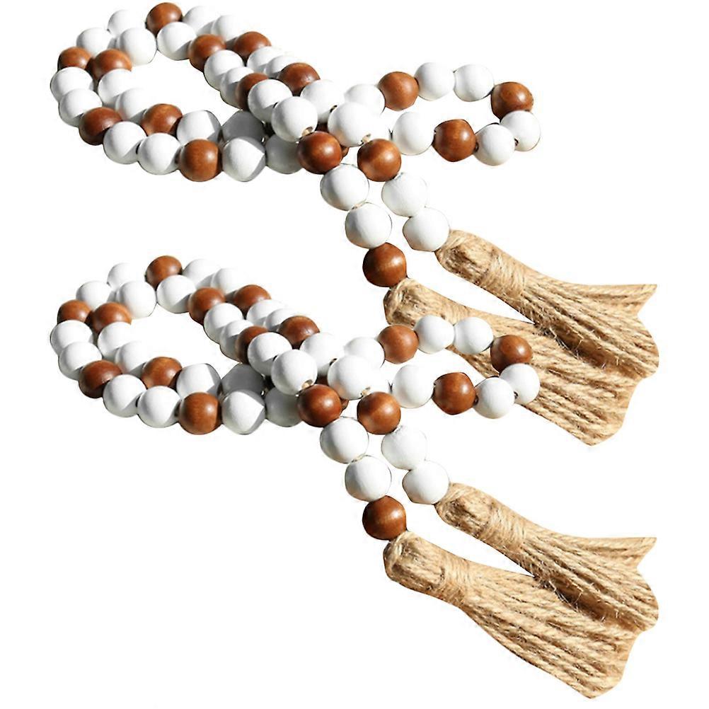 Wooden Bead Garland with Tassel for Decoration Multi Color Bohemian Style Home Decor 2pcs