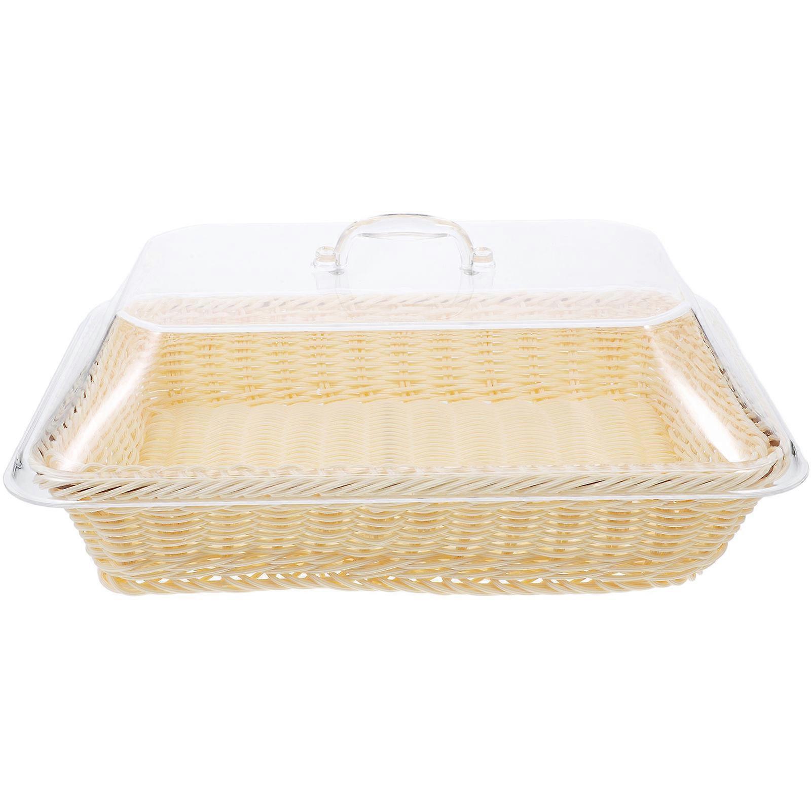 Woven Rattan Style Basket with Lid Spacious Food Serving & Storage Container for Kitchen, Home Use Elegant Design for Bread, Fruits, Snacks