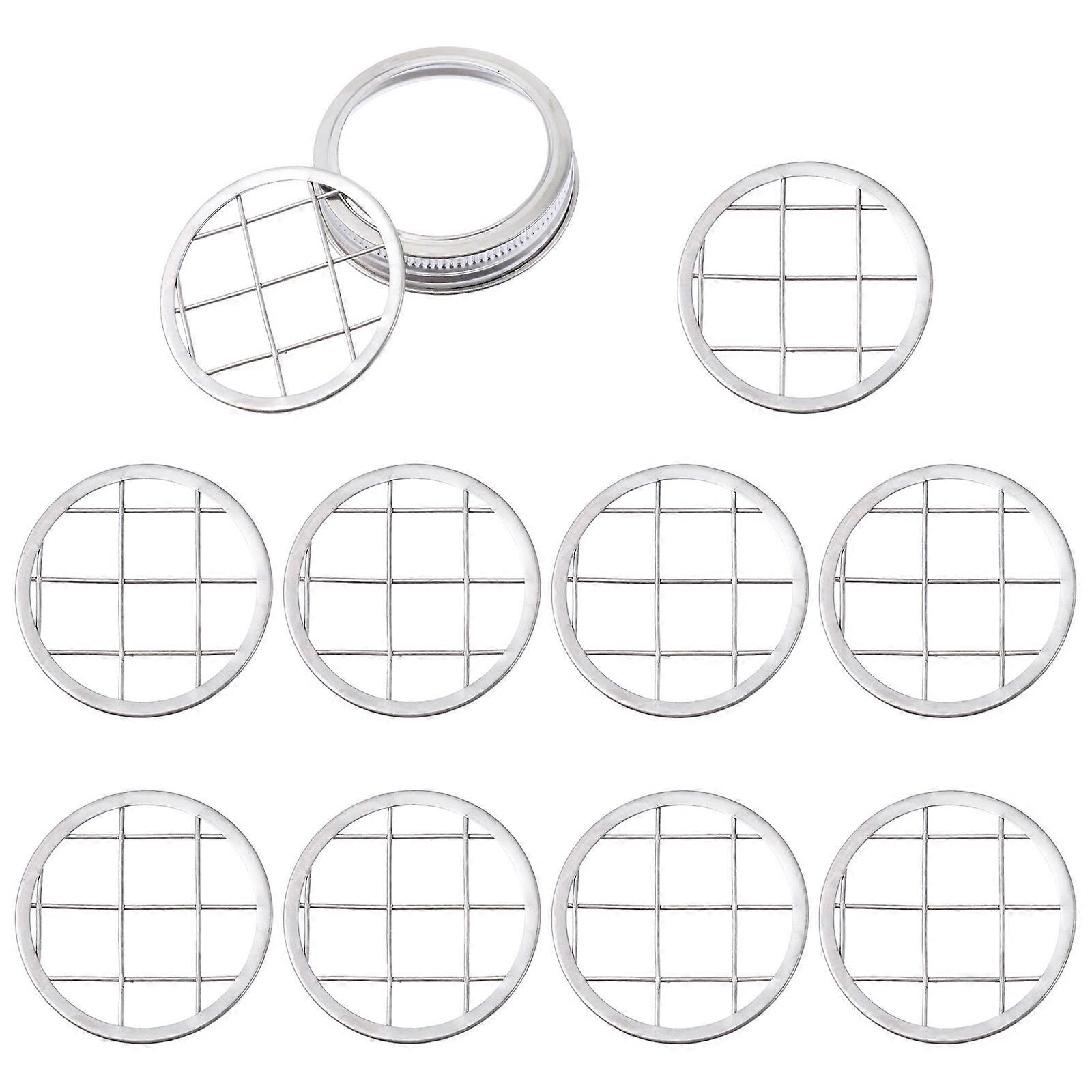 11 Pcs Mason Jar Flower Arranging Lids with Stainless Steel Sealing Mesh Caps, Airtight Storage Bottle Supply, Split Type Vase Organizer for DIY