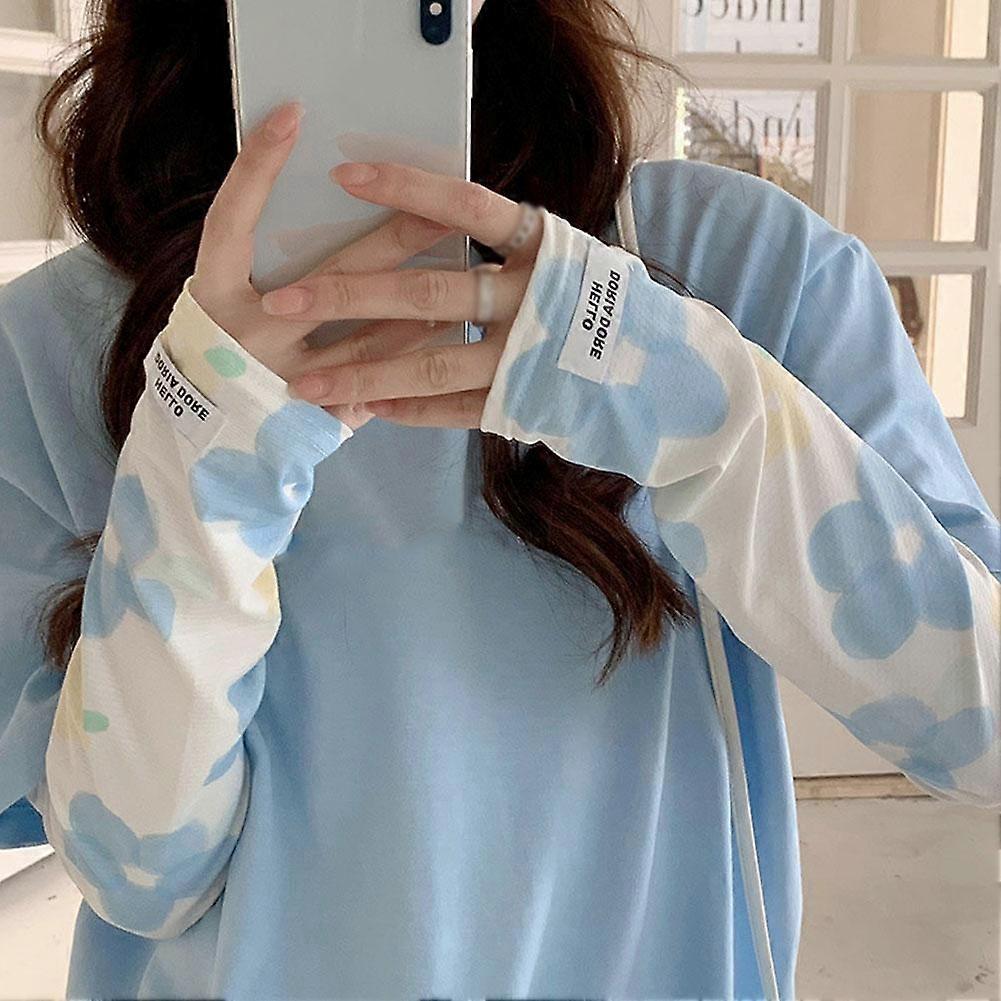 Mangas florais em seda gelada para mulheres, com proteção solar UPF, respiráveis, modelagem solta, ideais para atividades ao ar livre e com proteção UV.