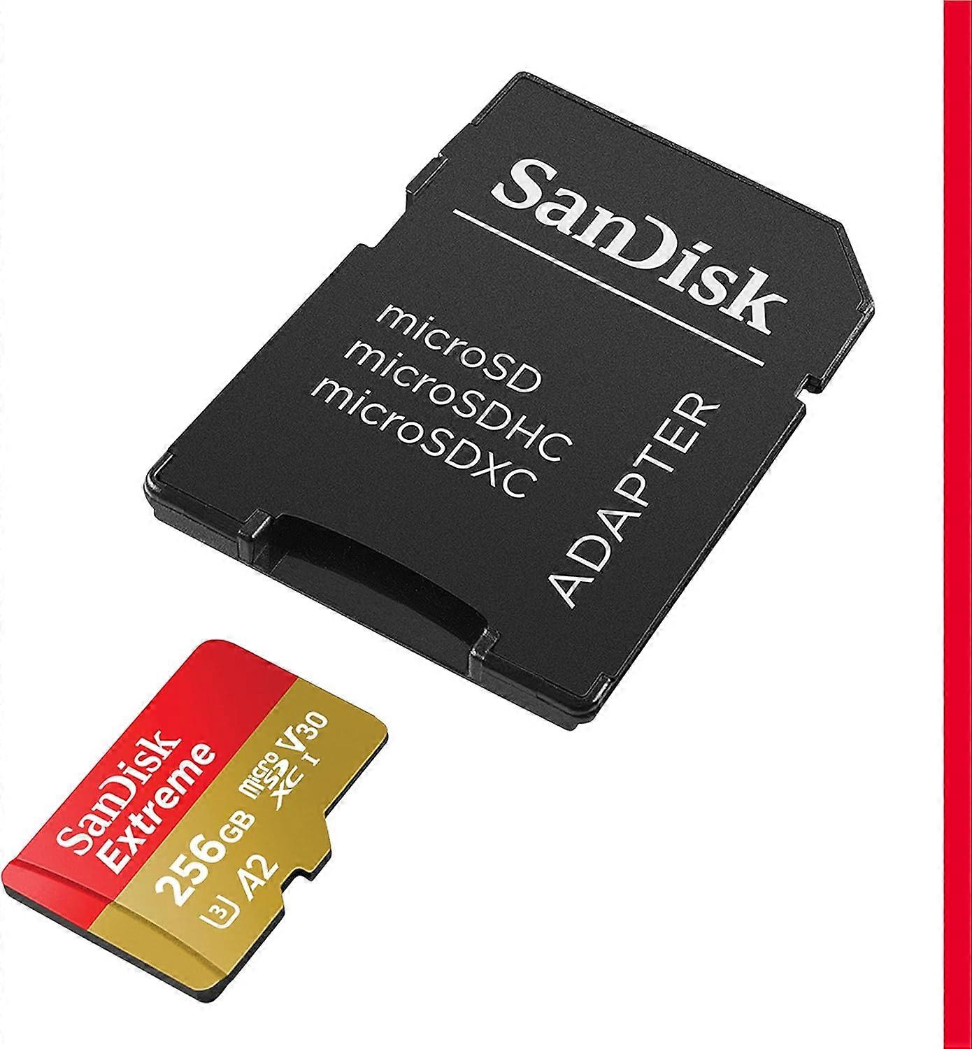 SanDisk 256GB Extreme microSDXC UHS-I Memory Card with Adapter - Up to 190MB/s, C10, U3, V30, 4K, 5K, A2, Micro SD Card - SDSQXAV-256G-GN6MA