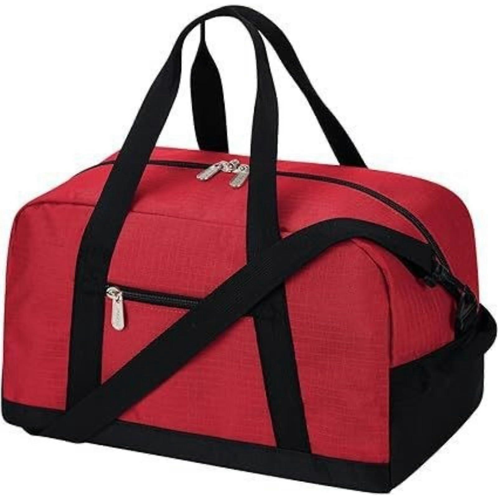 Overnight Travel Compact Duffle Bag, Multiple Compartments Pockets, Black, 35.5 X 25.4 X 20.3cm (Red)
