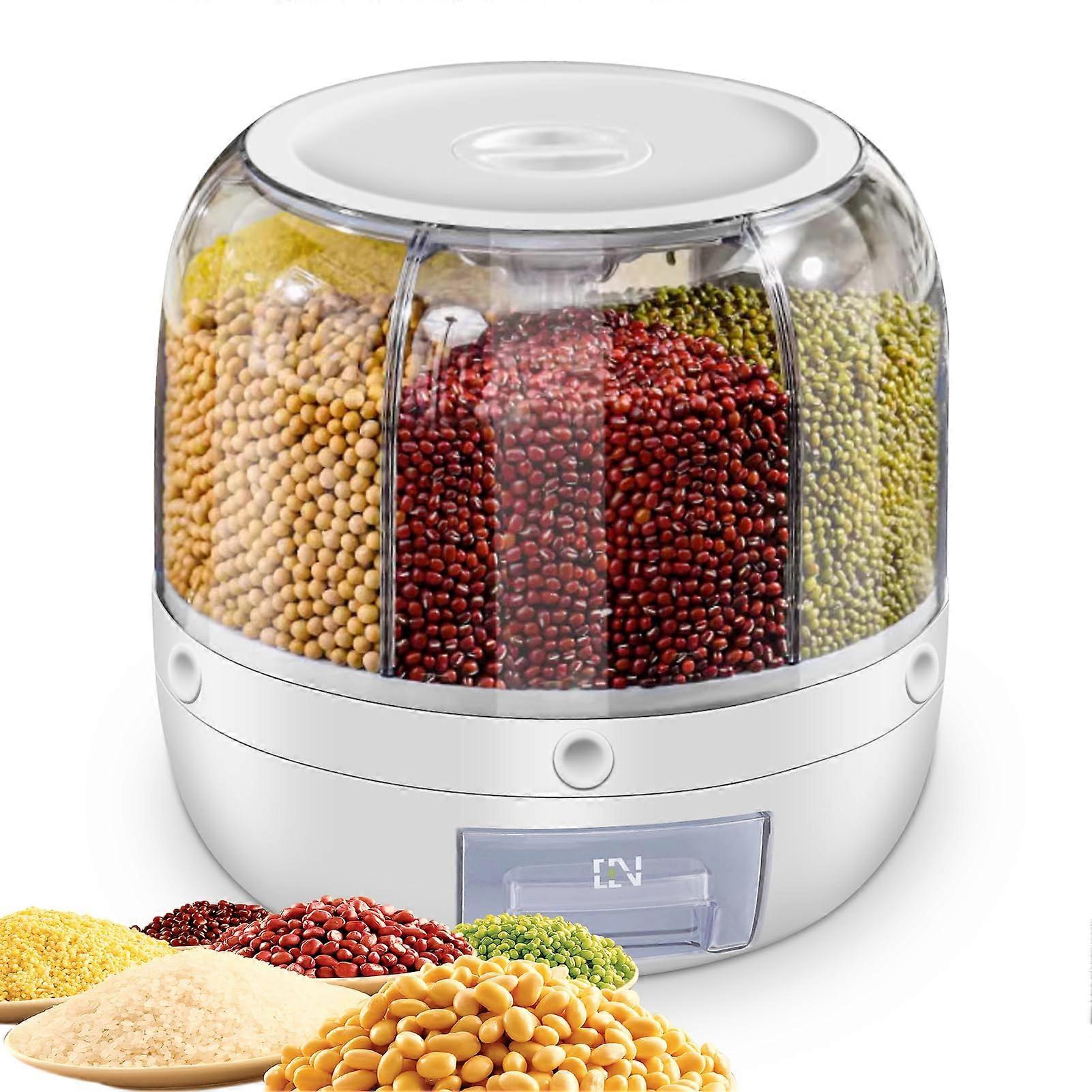 Transparent Food Dispenser Rotating Grain Dispenser 6 Grids Storage (5kg)