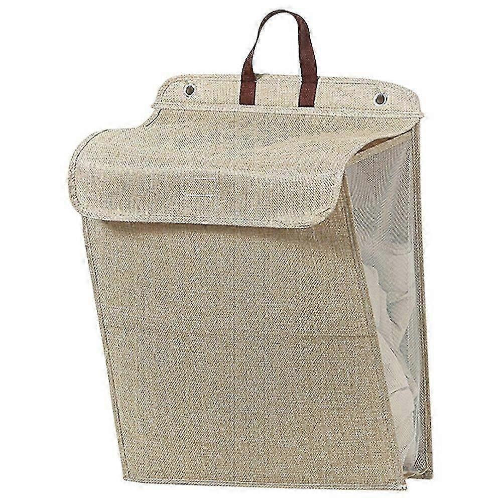 Foldable Hanging Laundry Hamper Bathroom Clothes Basket Wall-mounted Washing Bin, Size M - Beige