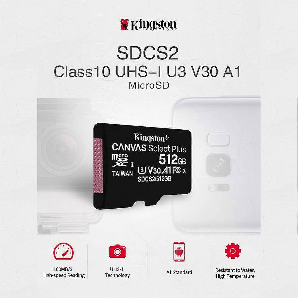 Kingston 512GB 100MB/s SDCS2 Class10 UHS-1 U3 V30 A1 Micro SD TF Card Memory Card