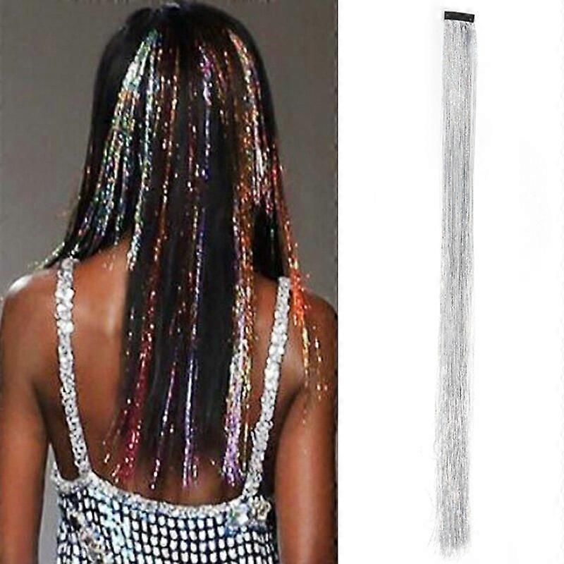 Sparkling Hair Tinsel Clip-In Extensions 1PC Synthetic Shiny Sparkle Glitter Strands For Woman