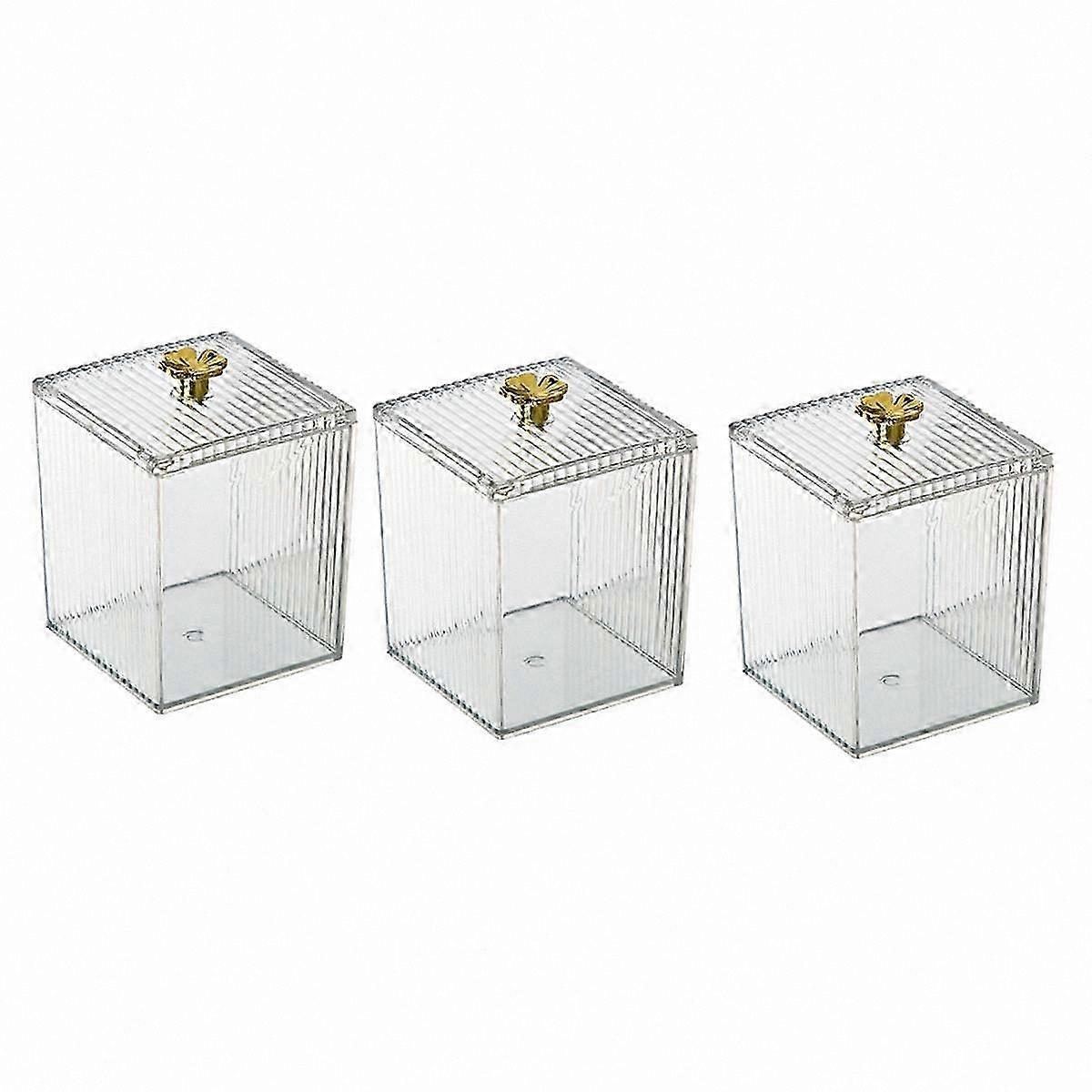 Clear Storage Box with Lid for Cotton Swabs, Cotton Balls, and Round Pads, Dispenser Canister Set for Bathroom Organization