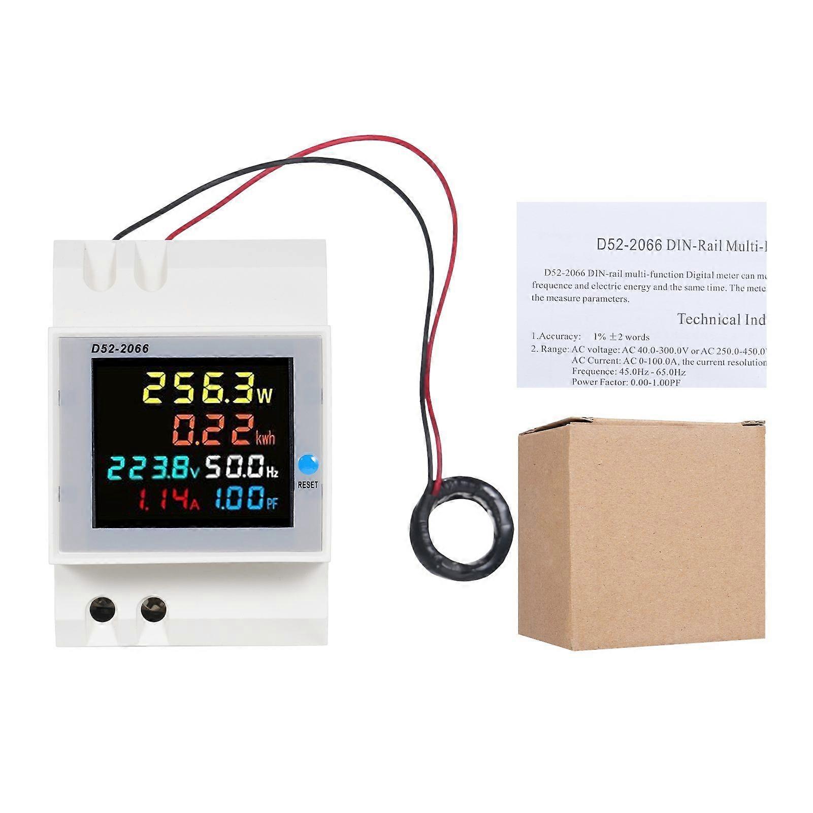 6 in 1 Digital Single Phase Energy Meter Tester Din Rail AC Monitor Voltage Current Power Factor Active KWH 100A Electricity Usage Monitor