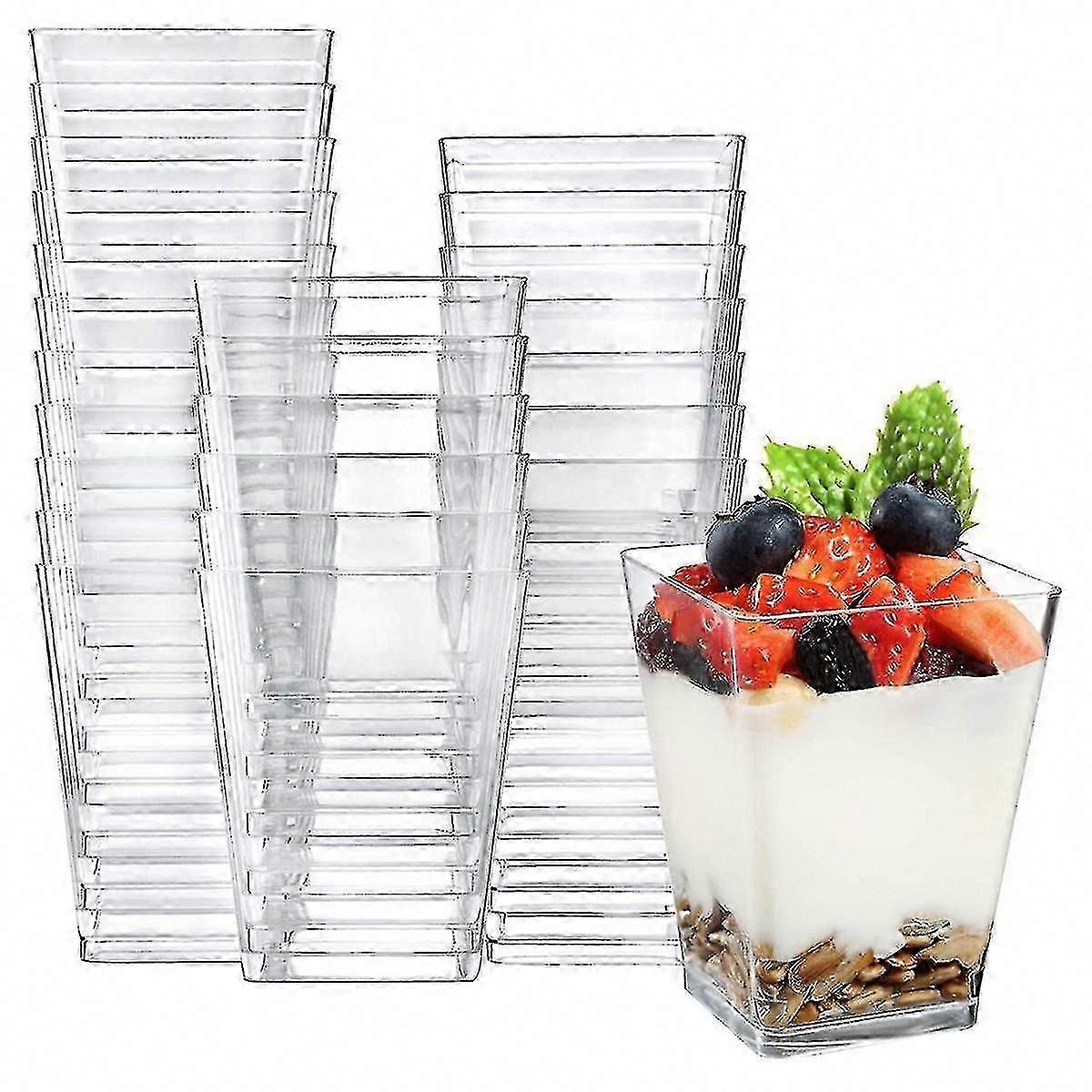 50 Pcs Mini Square Dessert Cups, Clear Reusable Serving Bowls for Pudding Mousse Party