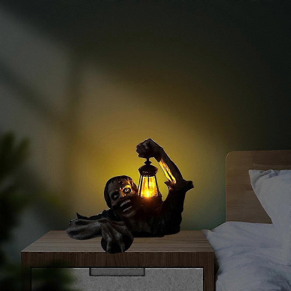 Halloween Decoration Creeping Lantern Zombie Statue With Led Light