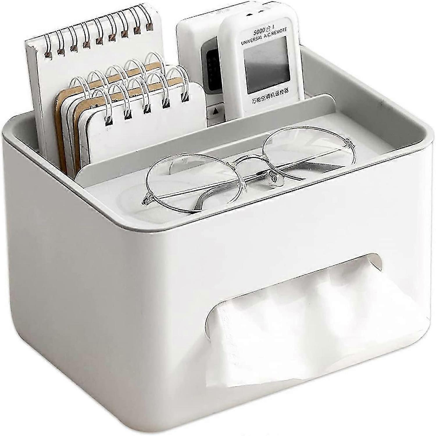 Rectangular Tissue Box Cover Holder with Stationery Remote Control Box Decorative Tissue Pen RemoteGrey
