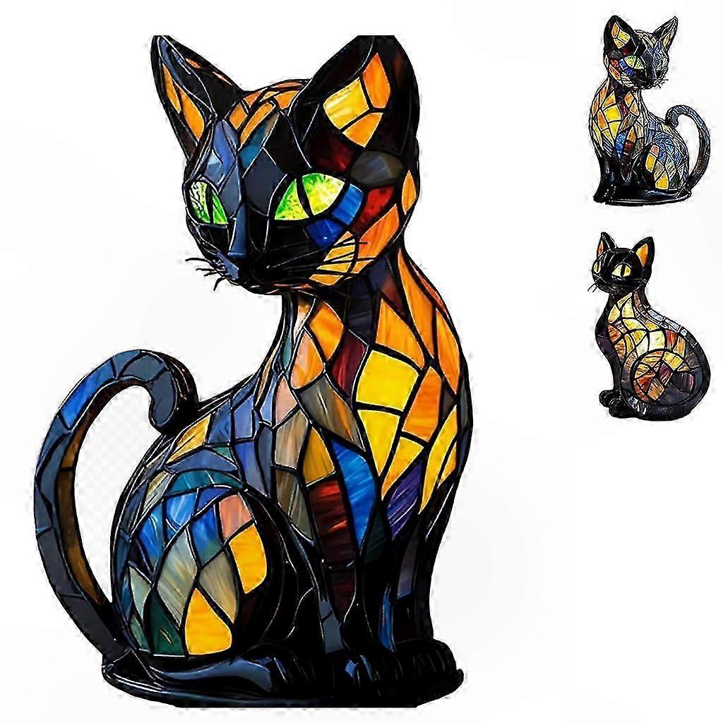 Stained Glass Cat Lamp with Mosaic Design and Luminous Glow for Home Decor