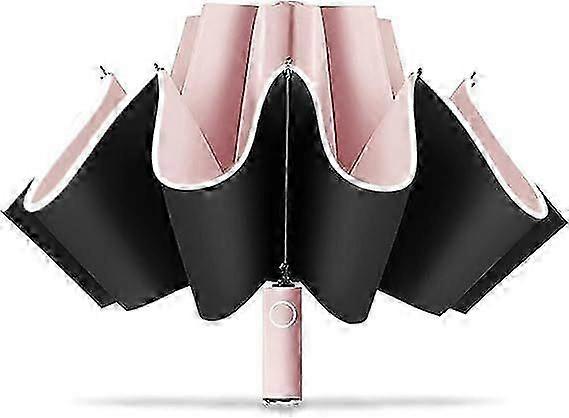 Travel Umbrella Easy Compact Folding Umbrella, Umbrellas for Rain, Windproof Umbrella Reverse Umbrella with Reflective Stripe - Pink