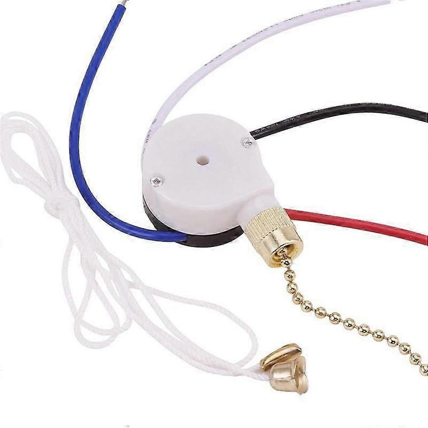 Ceiling Fan Switch Kit 3 Speed 4 Wire, Fan Switch Zipper Speed Control Switch, ZE-208S Pull Wire Sw
