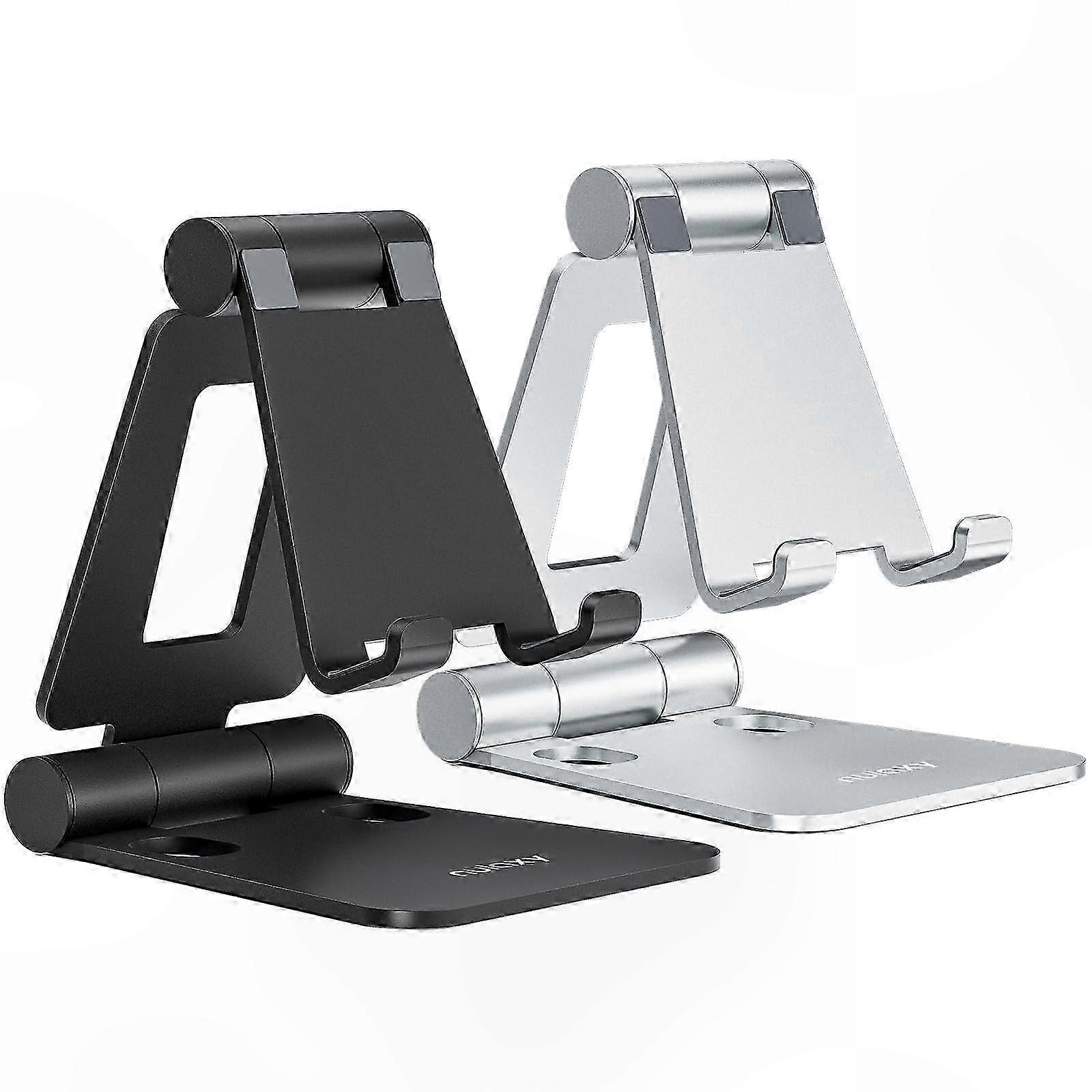 Dual Adjustable Folding Phone Stand, 2 Pack Compatible with  Models, Black & Silver