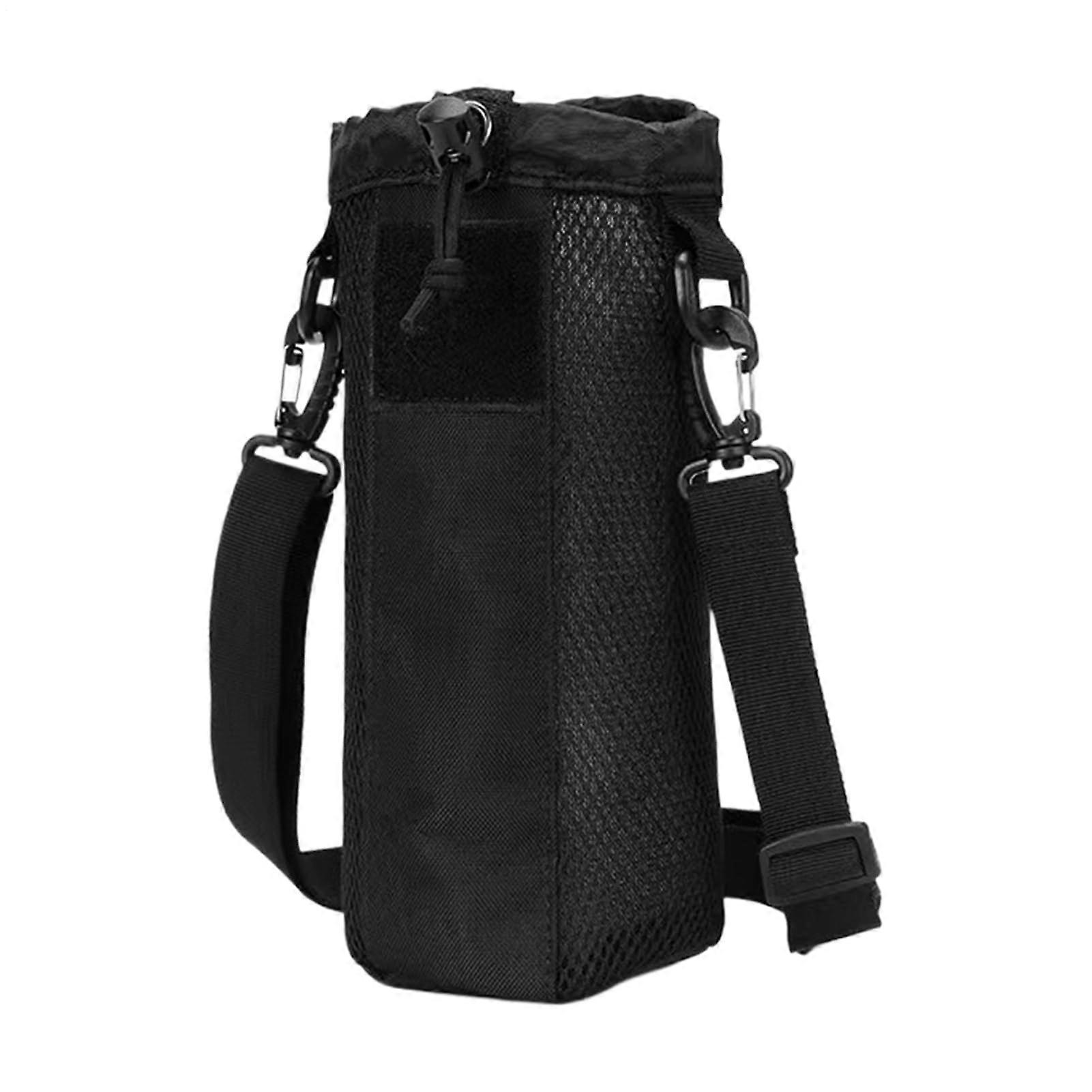 Water Bottle Holder With Adjustable Shoulder Strap Hydration Pouch Drawstring Bag Lightweight Sport Accessory Black