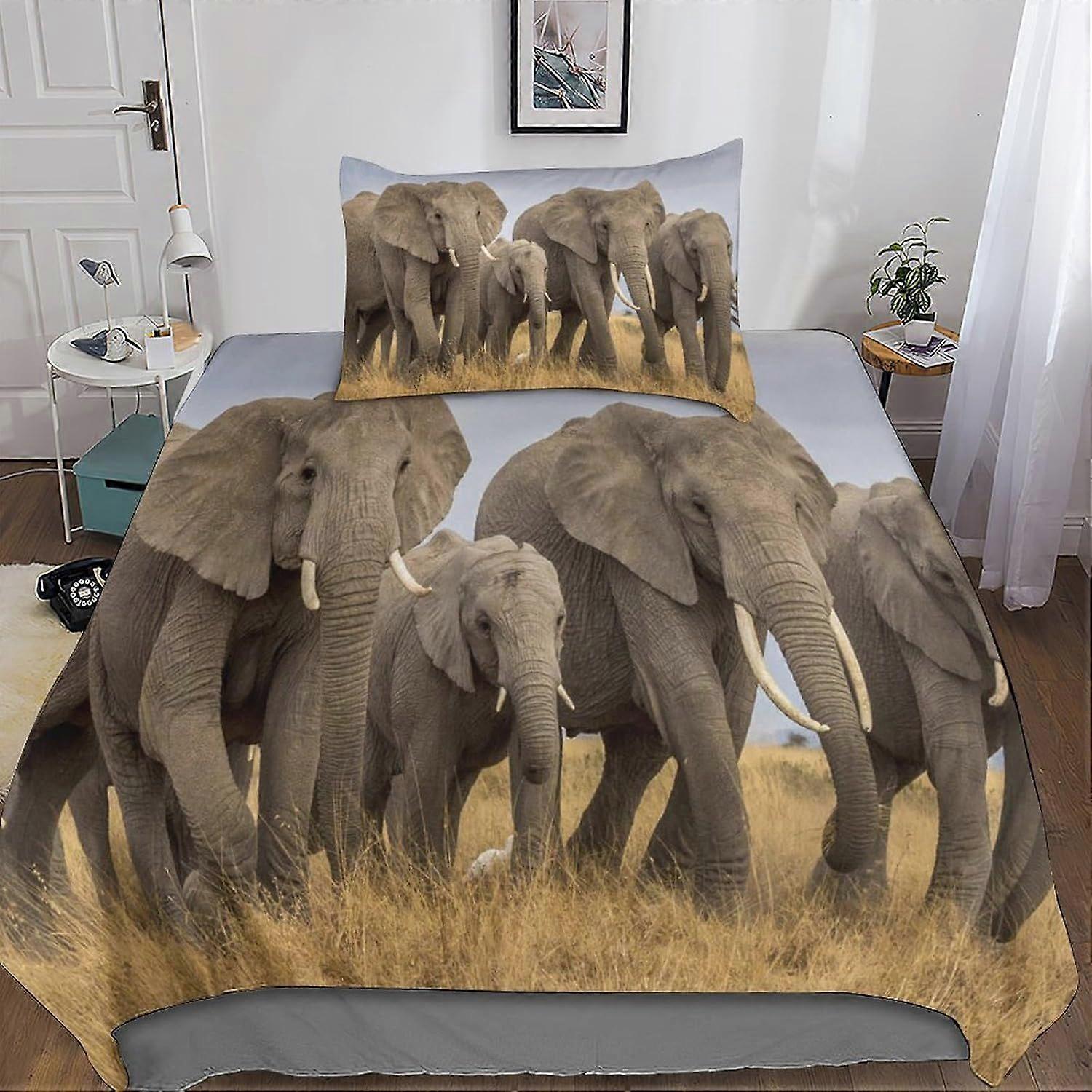 Bedding Single Bed Set Elephant Printed Duvet Cover Super Soft Microfiber Bedding Set with Zipper with Pillowcases Quilt Cover Hypoallergenic for in K