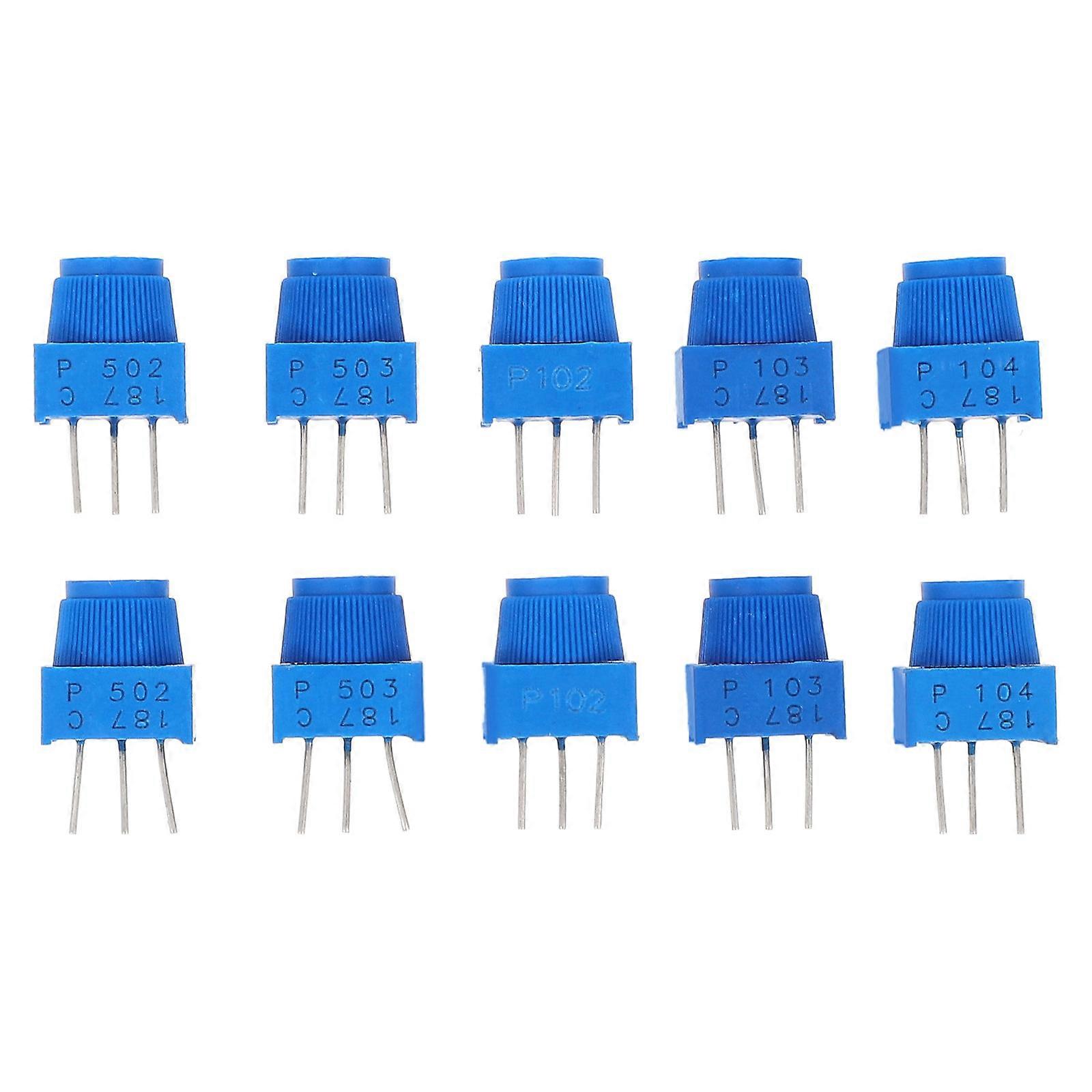 Variable Resistors Potentiometers Electronics Components Blue Plastic Iron Resistance Adjustment 10Pcs