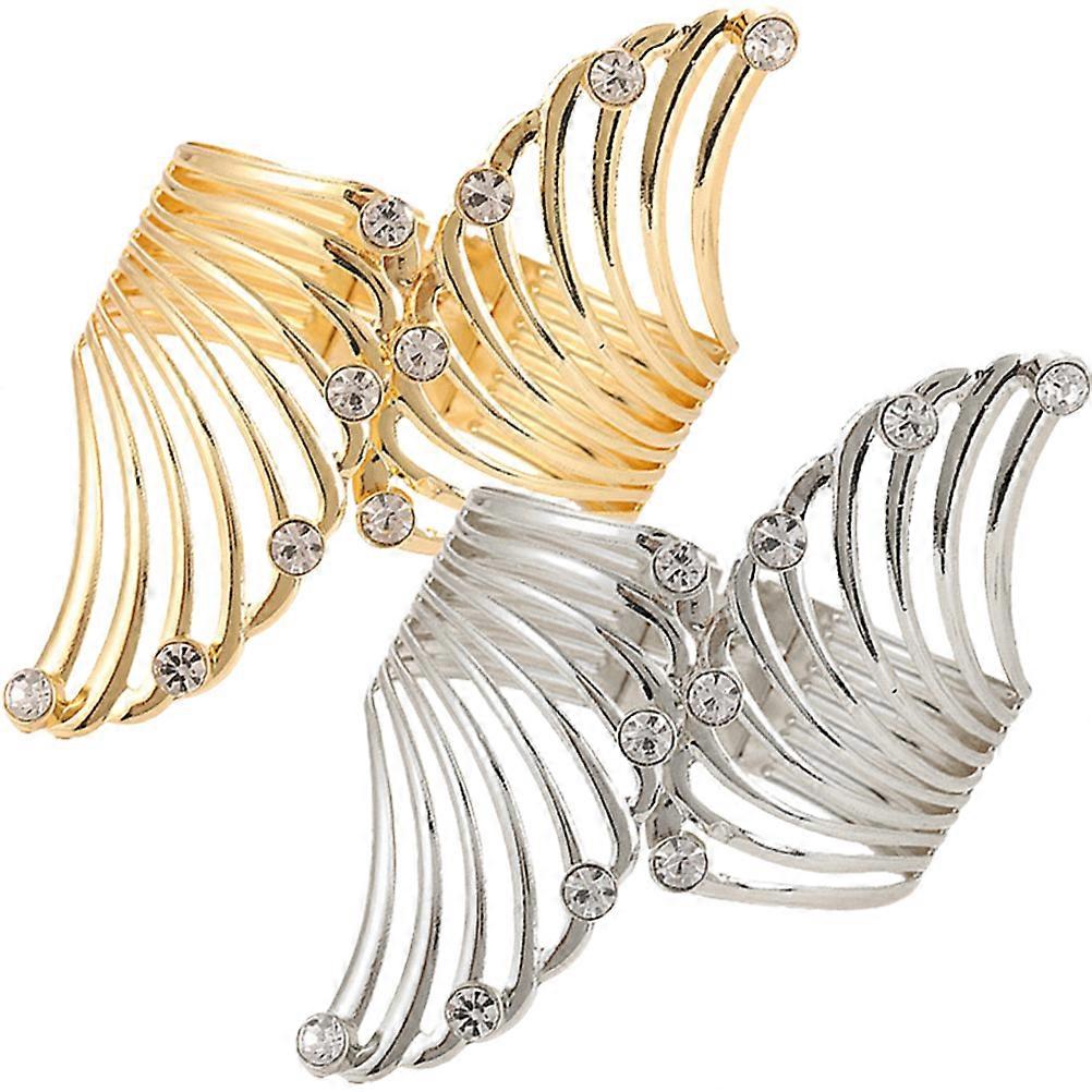 Metal Inlaid Diamond Bangle Bracelet for Wearing 2Pcs Assorted Color Alloy