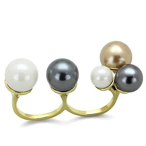 IP Gold(Ion Plating) Stainless Steel Ring with Synthetic Pearl in Multi Color for Women Style TK2108