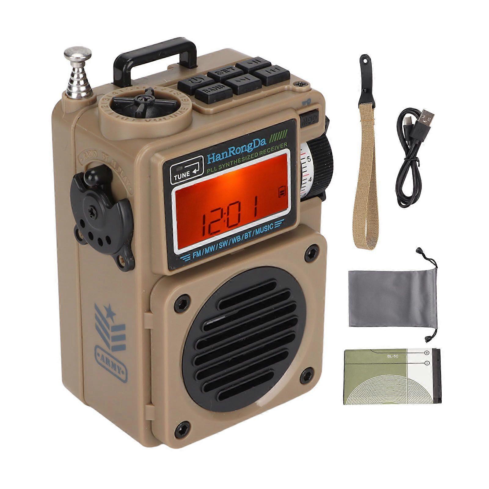 HRD701 Digital Radio Full Band Timing Support Memory Card Portable Bluetooth Radio Music Player for Home OutdoorKhaki