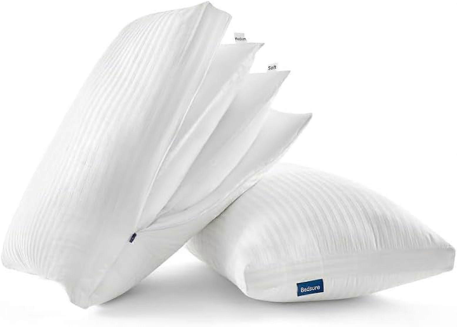 Fluffy Adjustable Layer Standard Pillows - Soft Set of 2 with 100% Cotton Cover, Luxury Firm Pillows for Side/Back/Stomach Sleepers