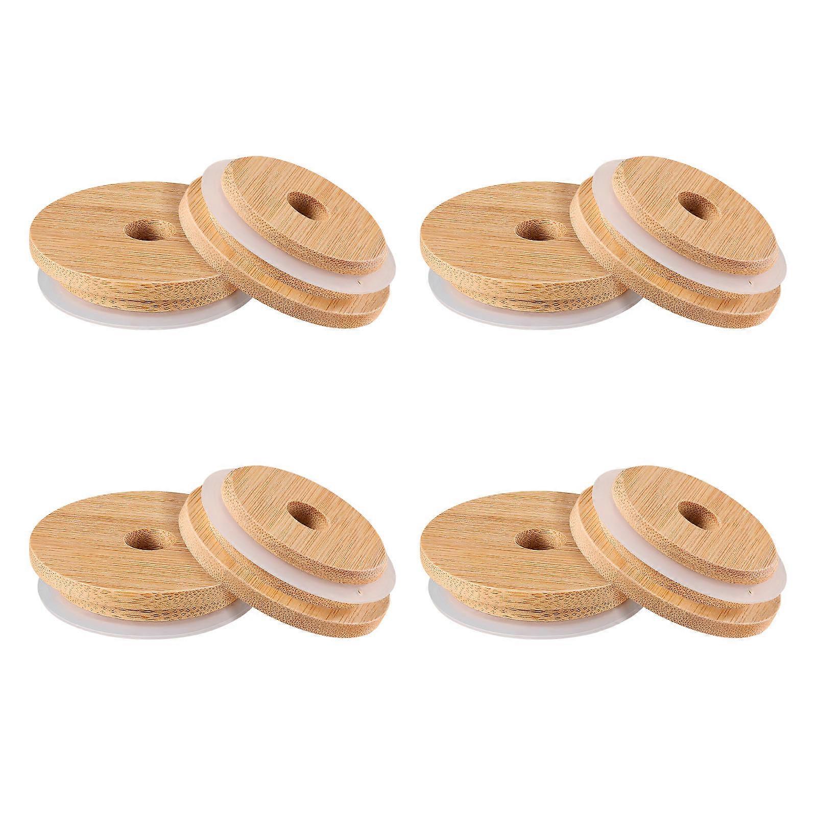 Bamboo Lids for Yogurt Jars Wide Mouth Jar Lids with Straw Hole for Canning 8Pcs