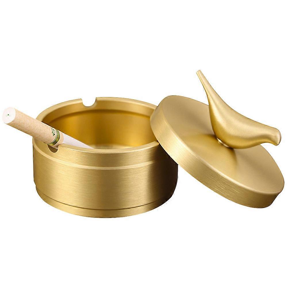 Bird Pattern Brass Ashtray 2Pcs Vehicle-Mounted Convenient Design For Smokers Golden Color