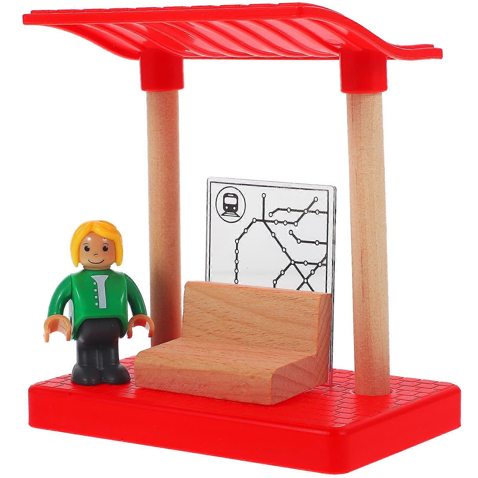Wooden Railway Station Platform Toy for Kids 2Sets Simulation Model