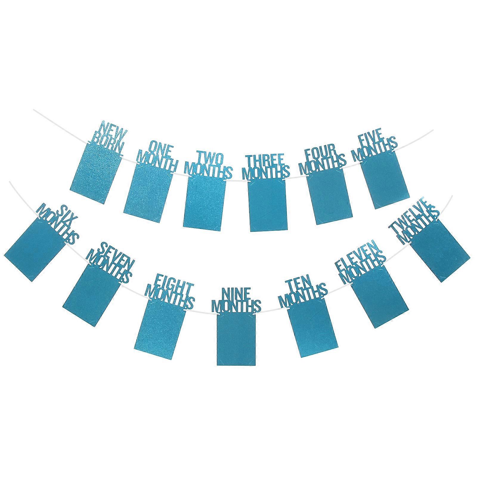Baby Photo Banner Photo Frame String for Decor 5Sets Sky-Blue Glitter