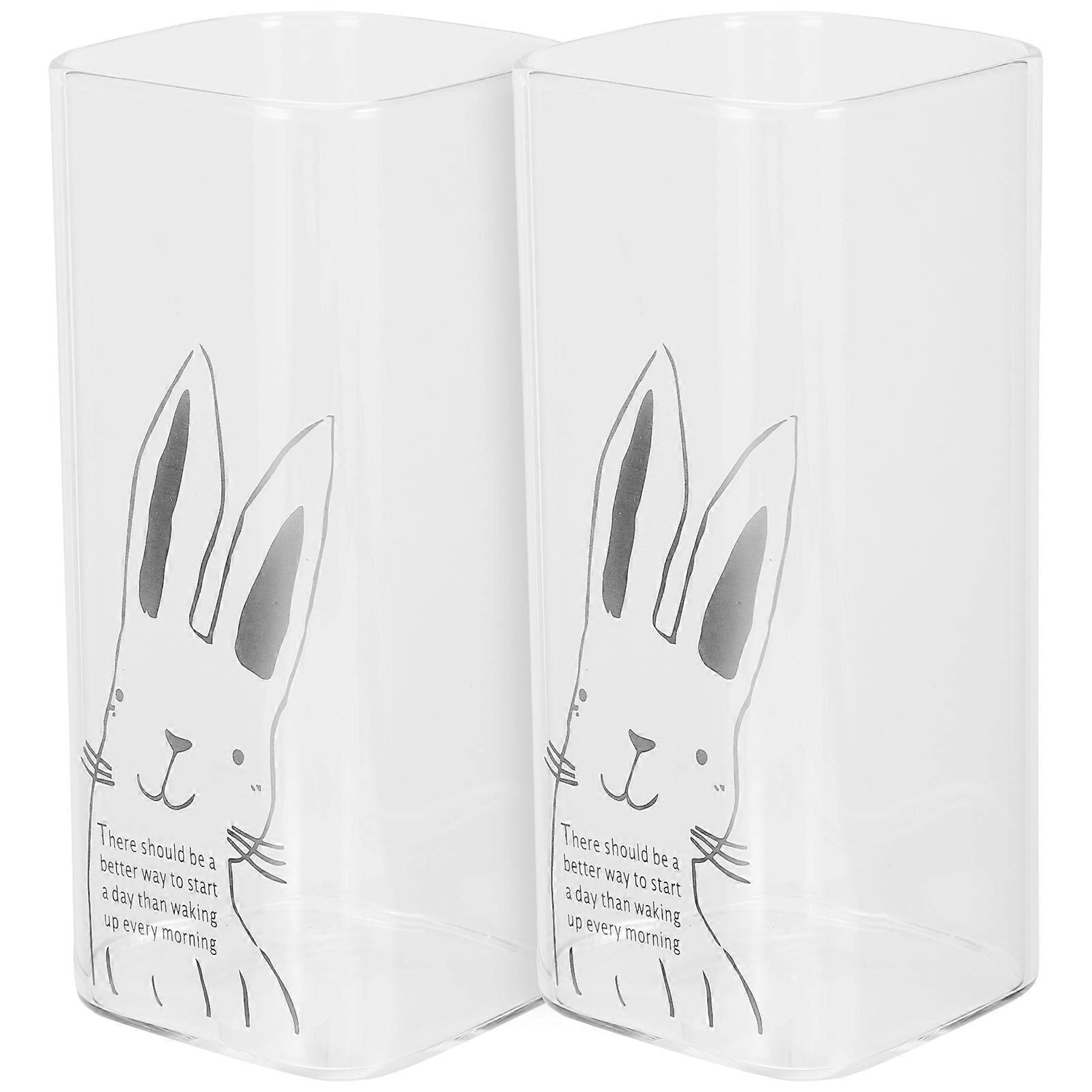 10Pcs Rabbit Pattern Water Cups Glass Tea Mugs For Drinking Beverages In Offices And Homes 400ml Capacity