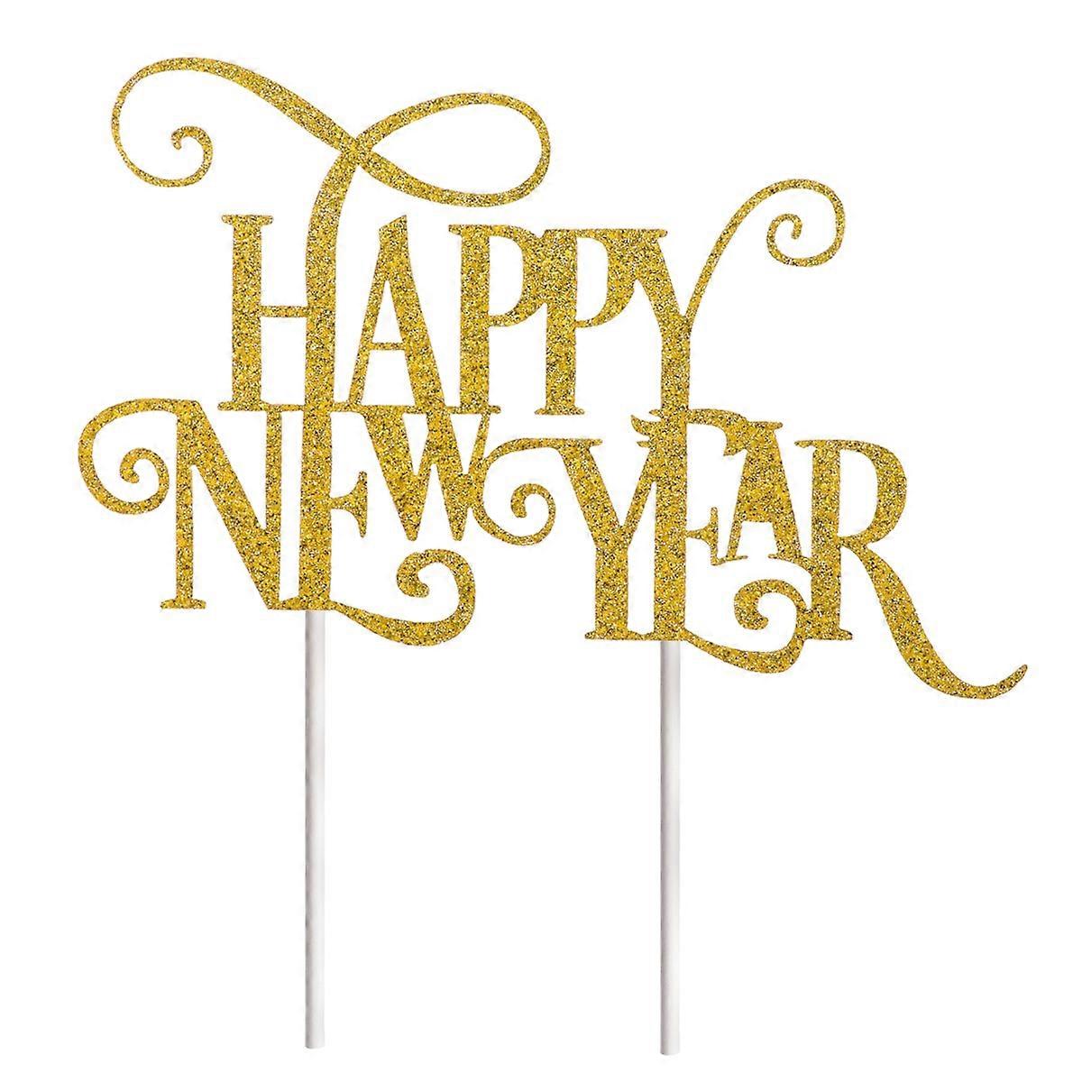 Happy New Year Cake Decoration Paper Glitter Topper 10Pcs Gold