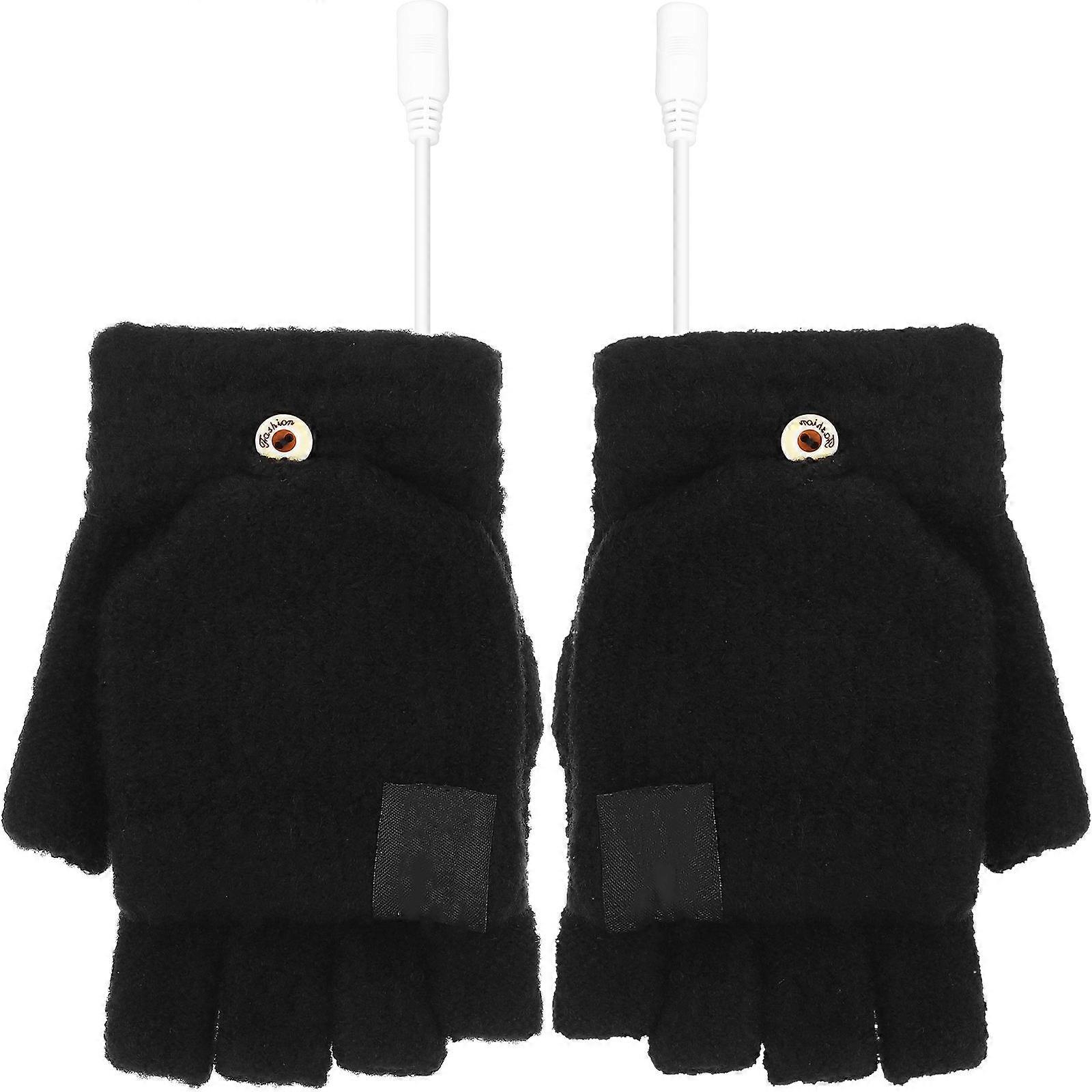 Warm Heating Mittens 5 Pairs USB Powered Gloves Designed For Climbing Black Color With Double-Sided Heating
