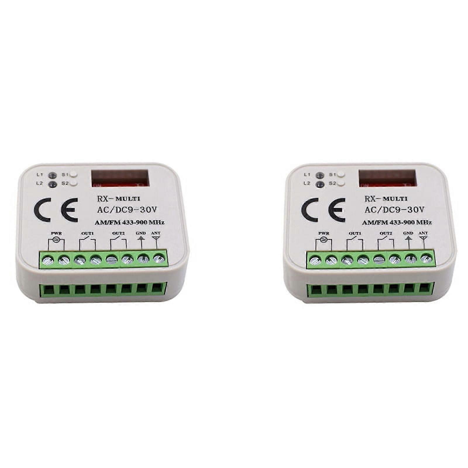 2X Garage Door Remote Control Receiver 2Channel Controller Switch for 433 MHz Transmitter RX Multi Frequency 433-900MHZ