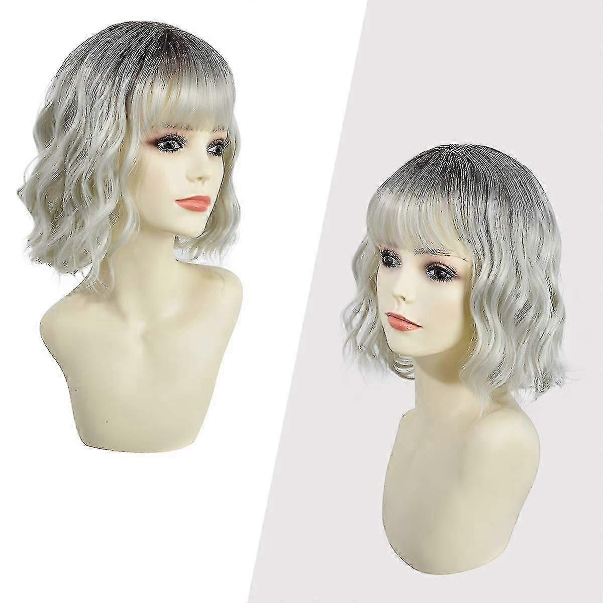 Silver short curly women's wig