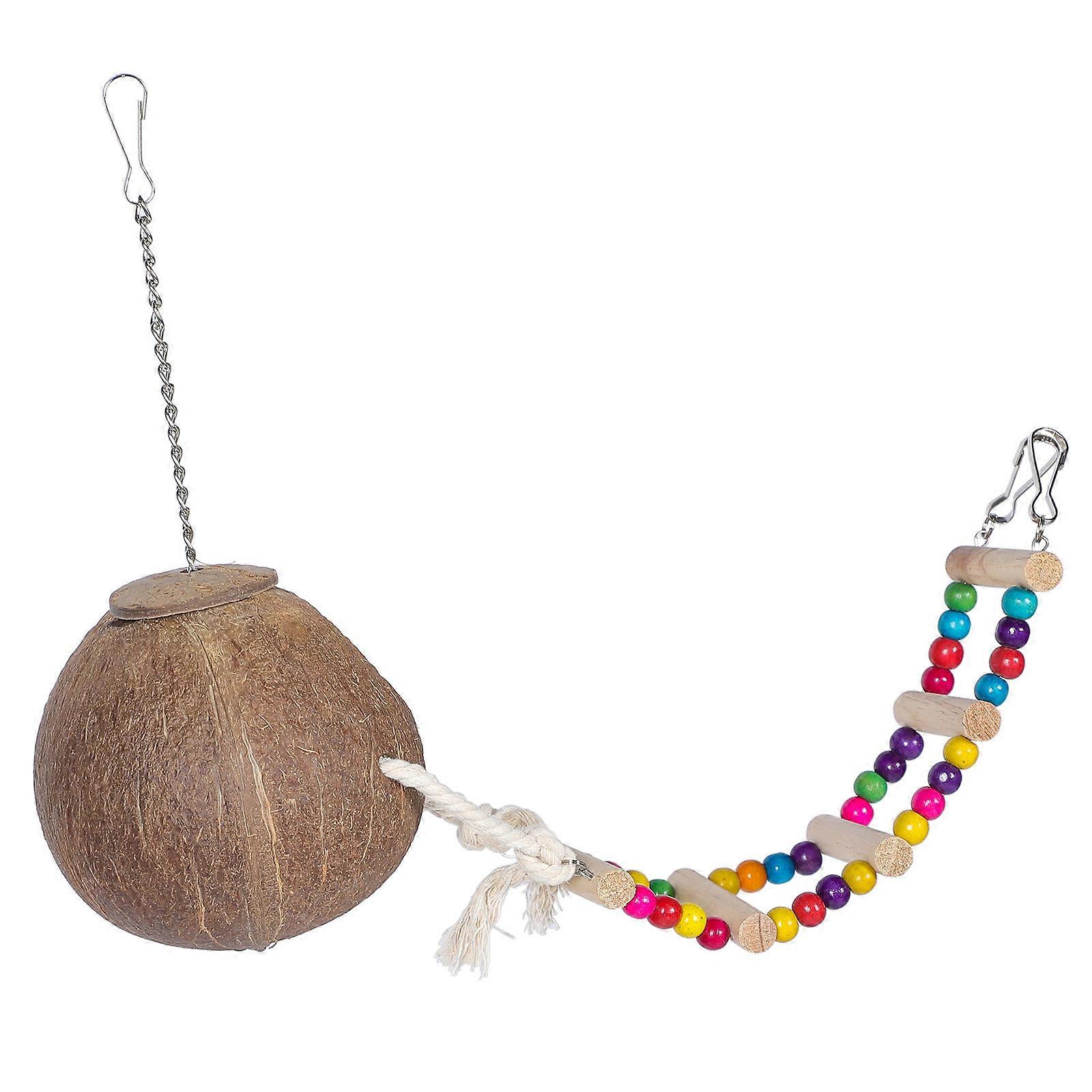 Bird Nest with Ladder Natural Coconut Shell Bird House for Pet 2Pcs
