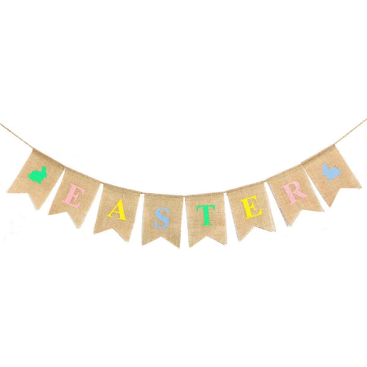 Easter Home Decor Burlap Banner for Party with 2Pcs Colorful Flags