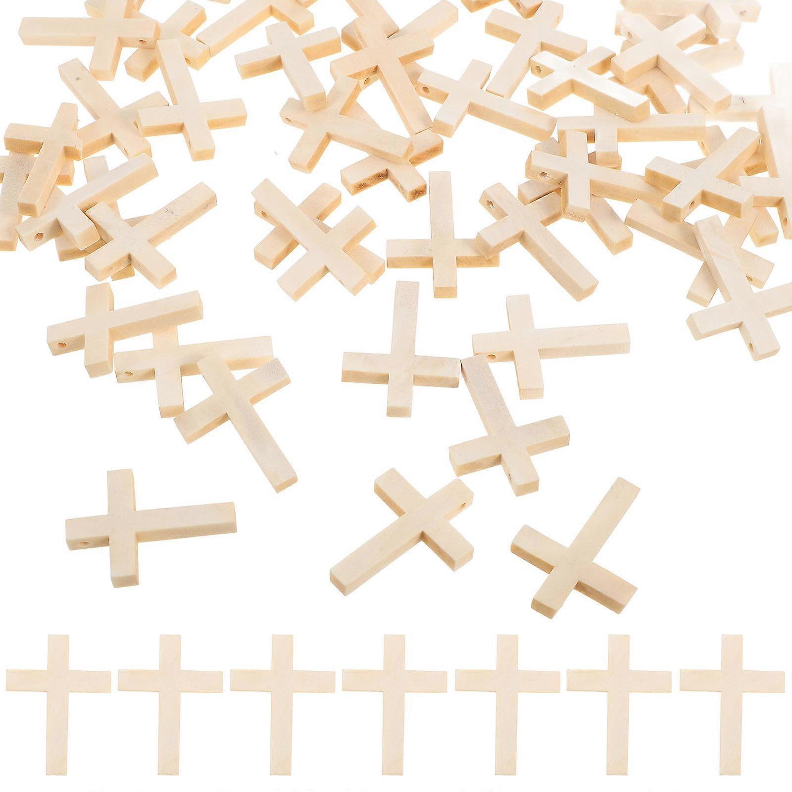 50Pcs Natural Wood Cross Charms For Crafting Hobbyists DIY Projects Small Wooden Crosses Precision Cutting Each 1.6X1.2X0.2In