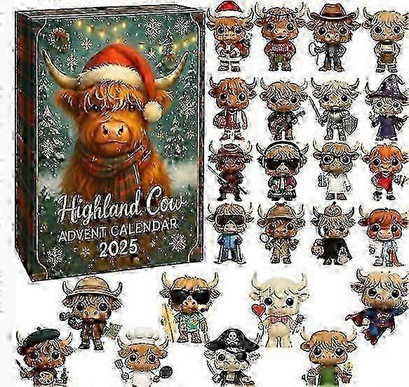 2025 NEW Scottish Highland Cattle Advent Countdown Blind Box Christmas Tree Decoration Acrylic Pendant