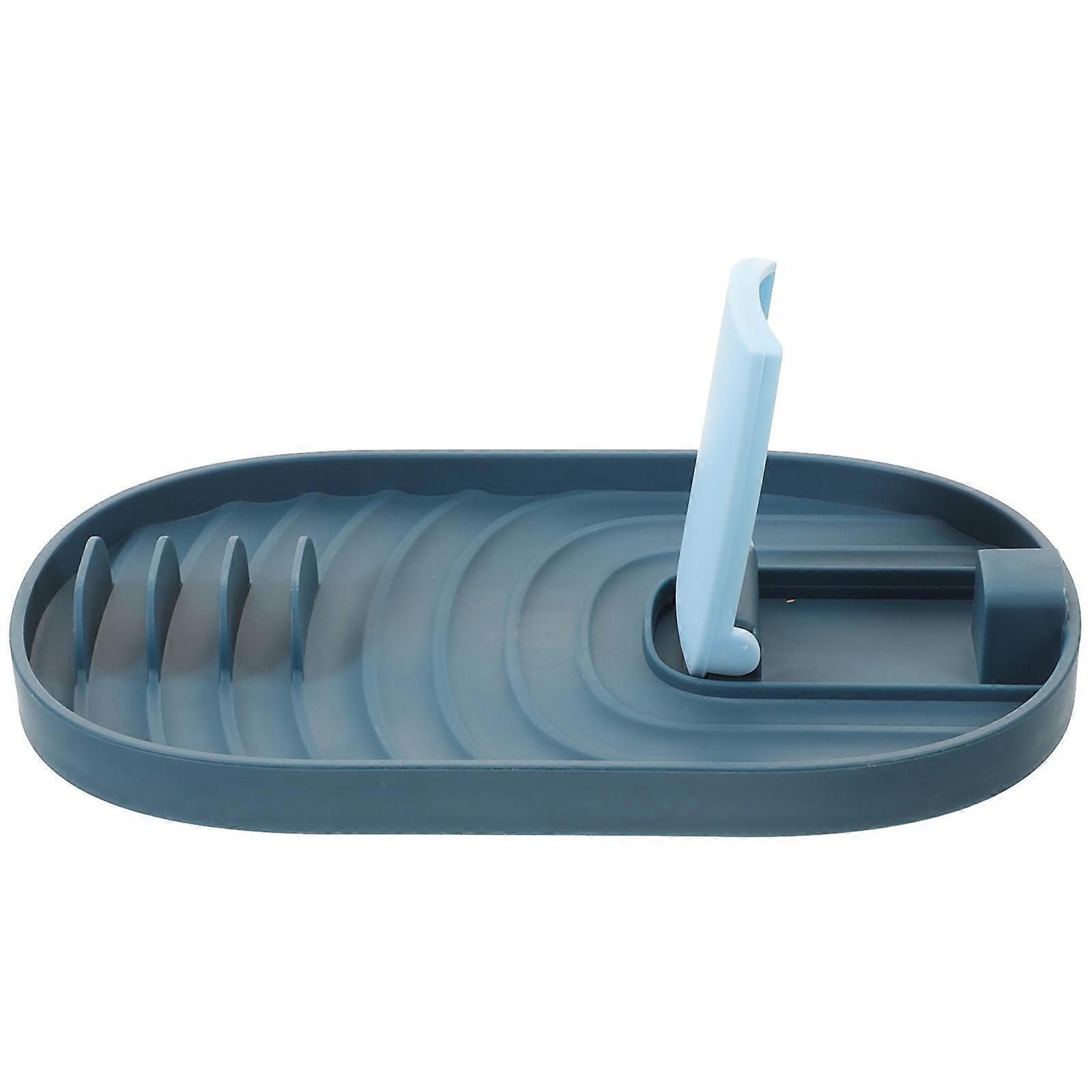 Blue Spoon Rest with Pot Lid Holder for Kitchen Organization 2Pcs Set