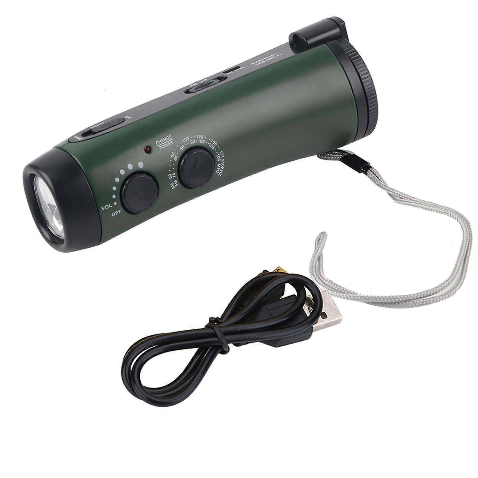 Multi Function Hand Crank LED Camping Emergency Flashlight Radio Torch Phone Charger Green
