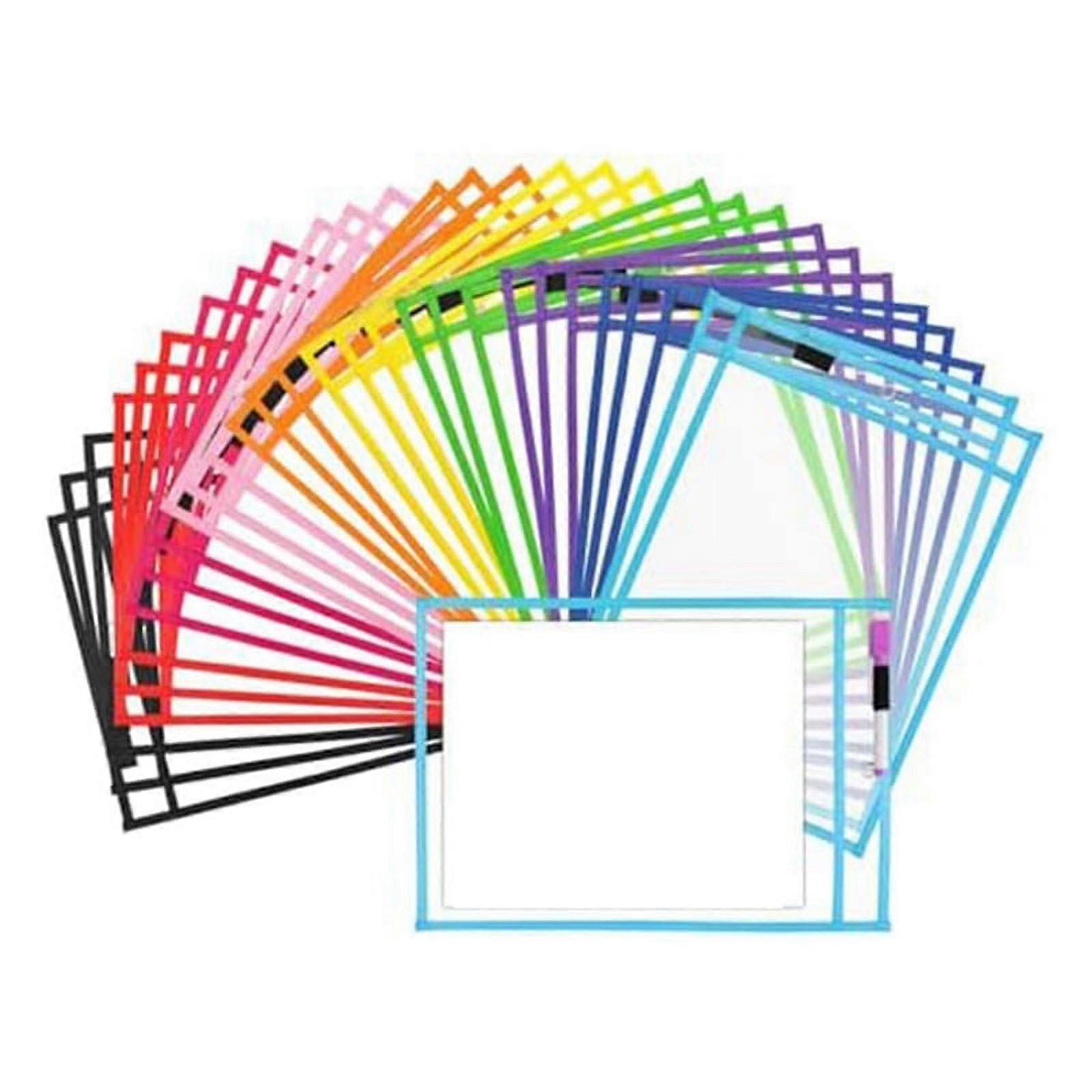 30PCS poches effaçables à sec, Extra LargeCouvertures de poche effaçables à sec réutilisables, porte-billets, fournitures d’enseignant Couvertures effaçables à sec