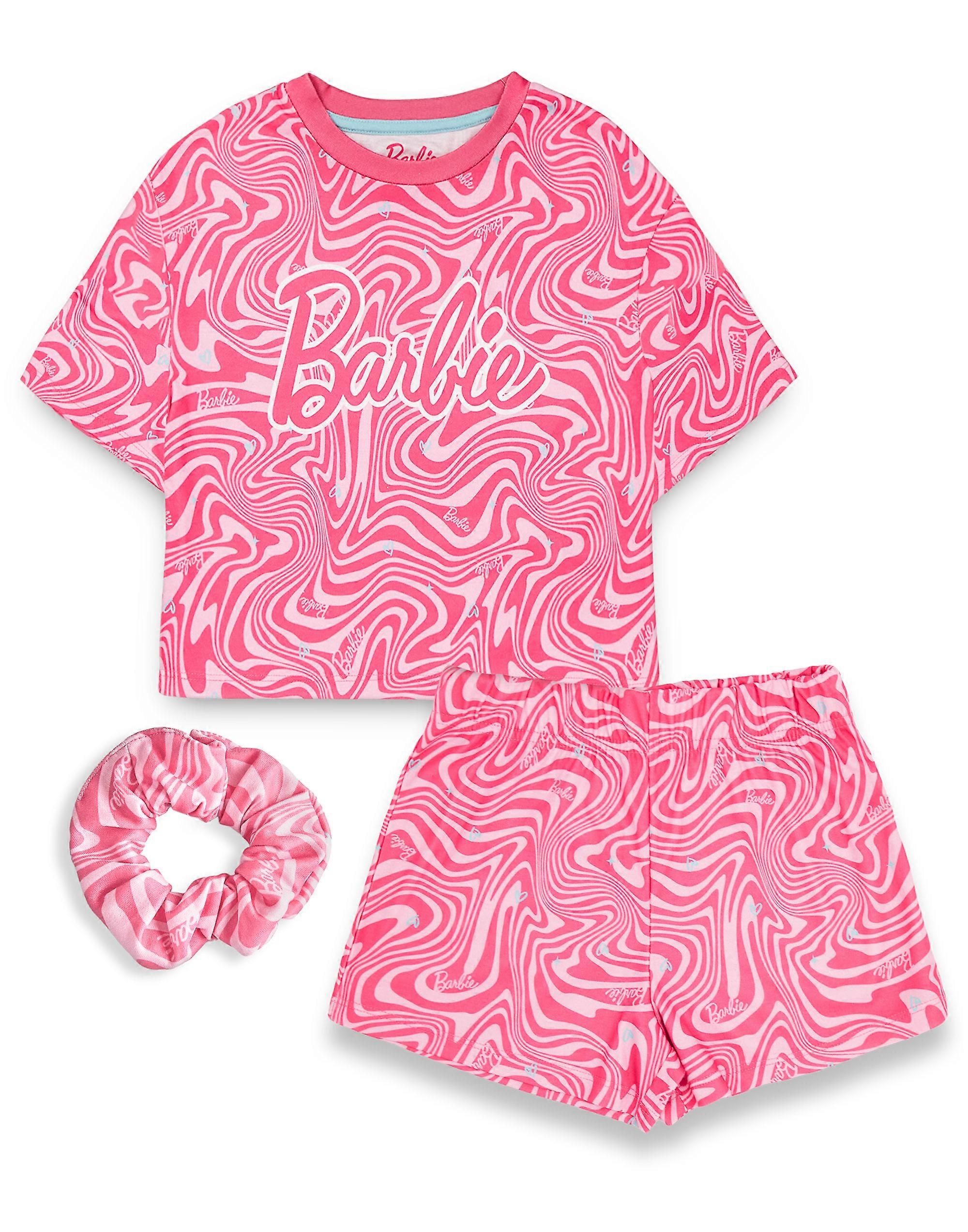 Barbie Kız Çocuk Kısa Kollu Kısa Paça Pijama Takımı Pembe Baştan Desen