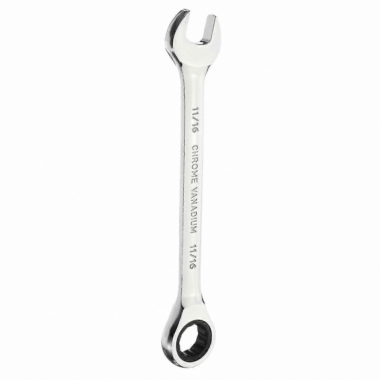 11/16 Inch Combination Wrench with Box and Open End, 45 Carbon Steel, Chrome Plated, 12-Point 72 Teeth for Home, Auto, and Machine Maintenance