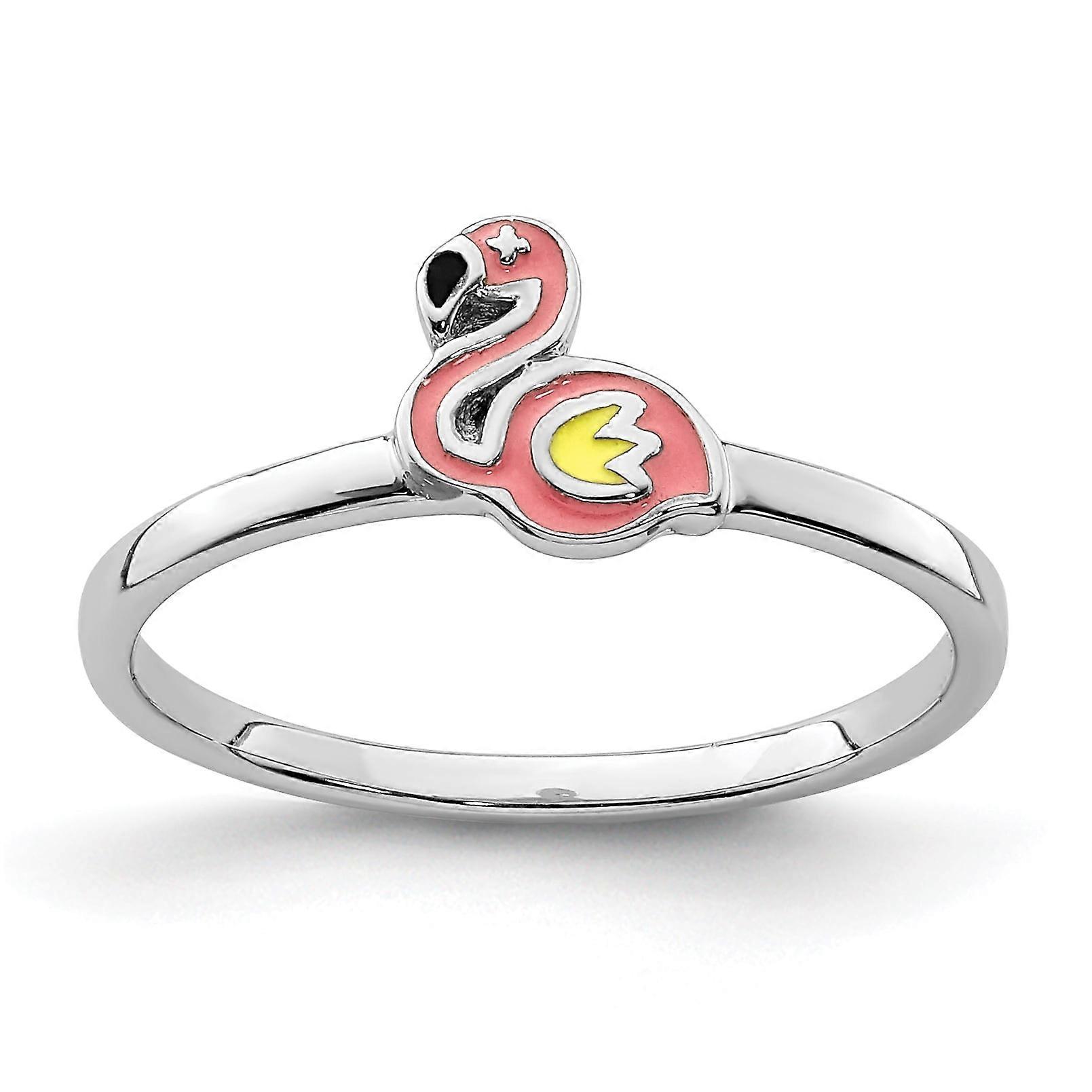 G & W Sterling Silver Rhodium-plated Multi-color Enameled Flamingo Children's Ring