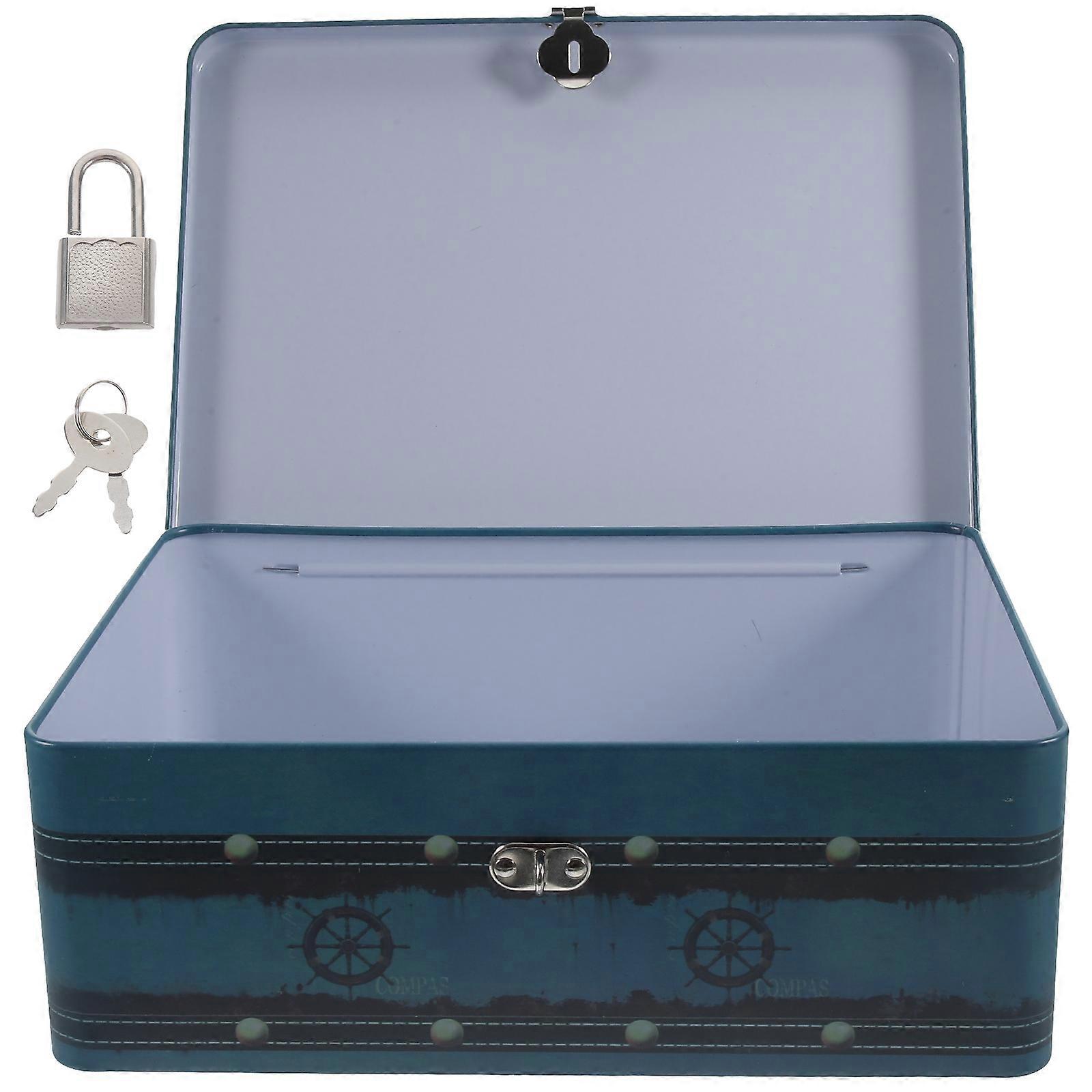 Lockable Document Box Tinplate Storage Box for Keepsakes 5Pcs Dark Blue